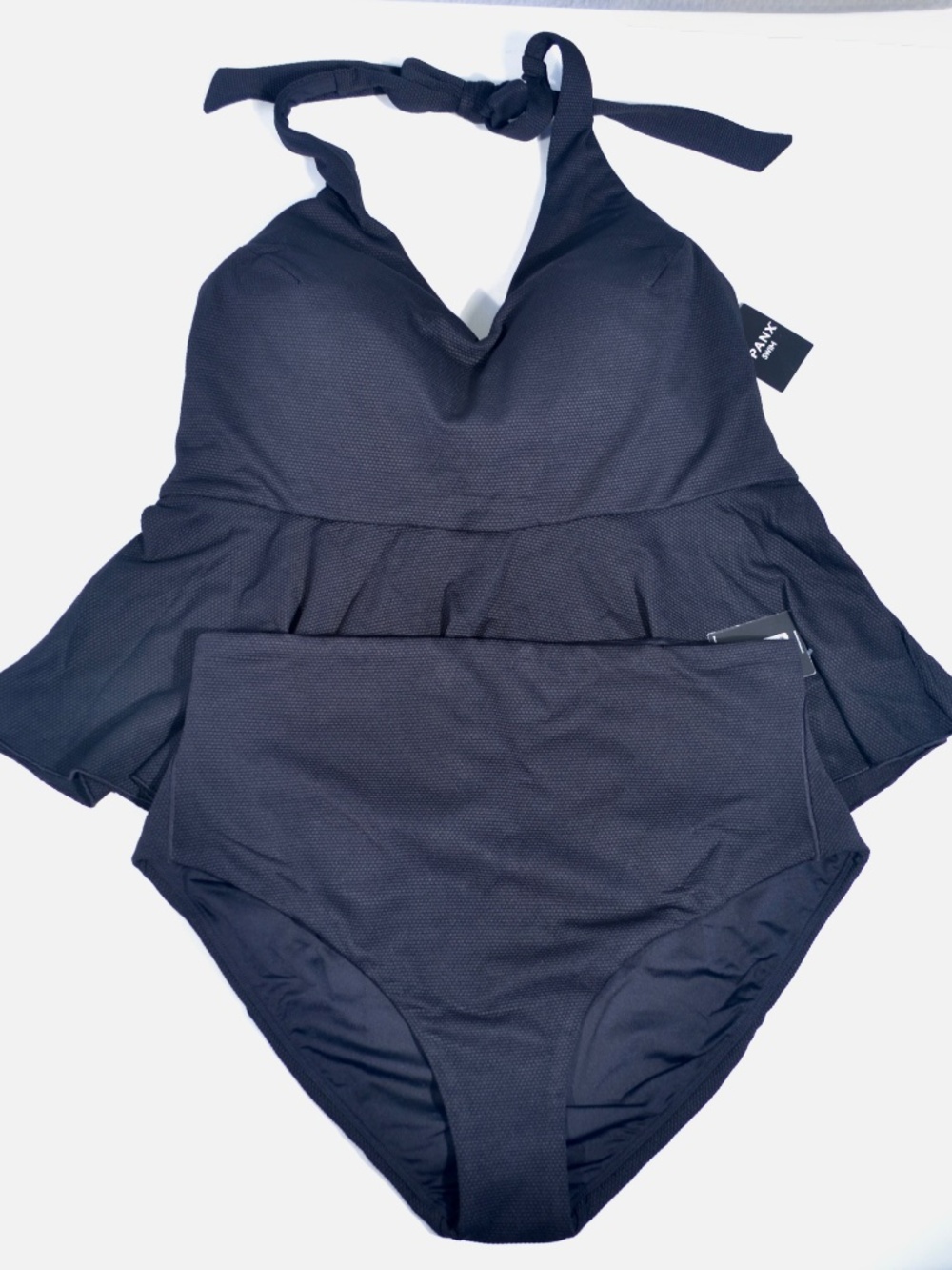 NWT SPANX PIQUE HALTER TANKINI SET, BLACK, XLARGE